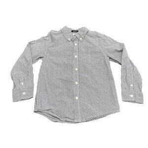Gymboree Button Down Shirt Boys S (5-6) White Gray Stripe Slim Fit Long Sleeve